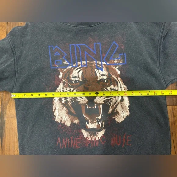 Annie Bing Tiger Sweatshirt Gray/Black Size Small Frayed Sleeves - Picture 10 of 12